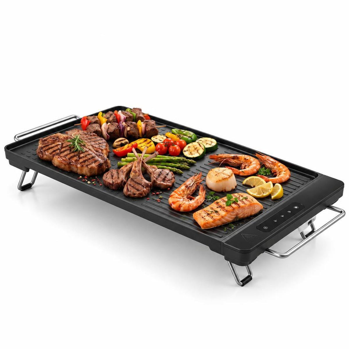 Airfind 1300W Indoor Electric Grill featuring Removable Touch Panel, Die Cast Aluminum Stainless Steel Frame, 23.5 Inch x 11.02 Inch x 2.95 Inch Footprint, Black