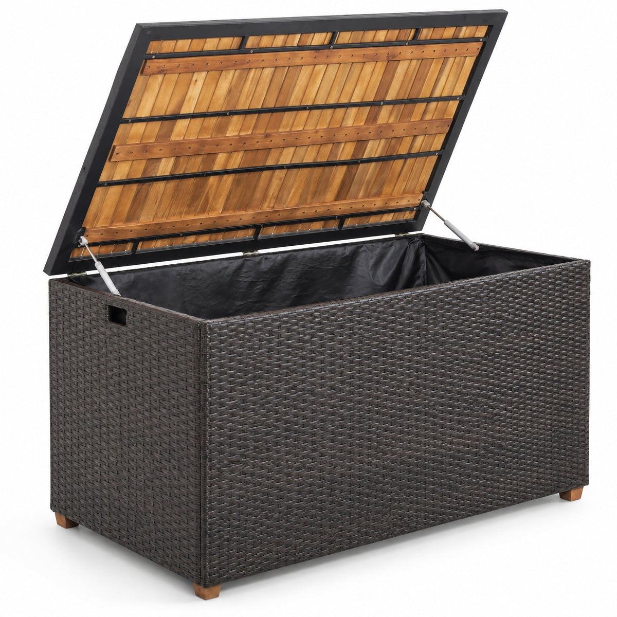 Airfind 134 Gallon Rattan Storage Box with Zippered Liner and Solid Acacia Wood Top, wood board 165 lbs Capacity, 51in x 28.5in x 28in Footprint, Wood