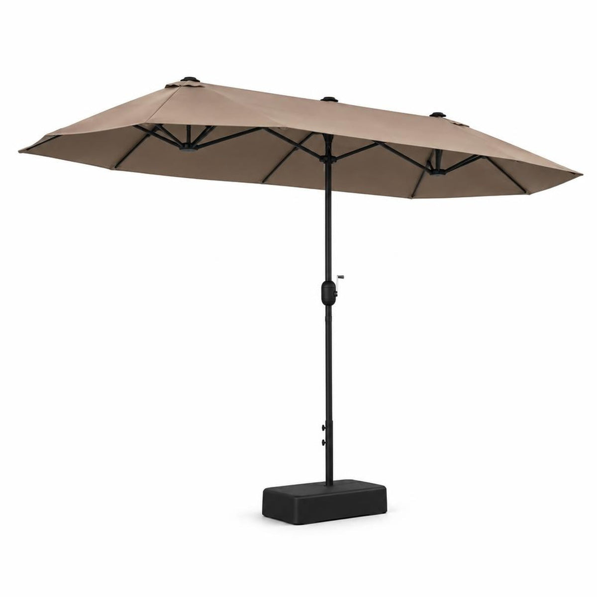 Airfind 13FT Double-sided Patio Twin Table Umbrella with Crank Handle, Metal 180g Yarn Dyed Fabric PA Coating Frame, Tan