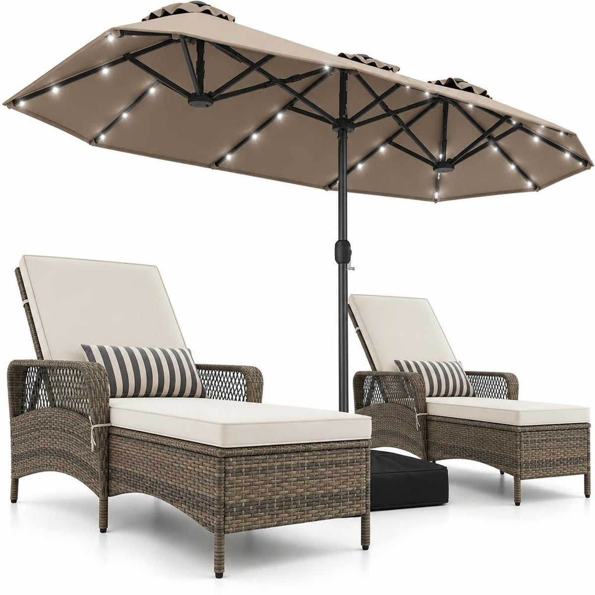 Airfind 13FT Double-sided Patio Umbrella with Solar Lights for Garden Pool Backyard, Metal 180g Yarn Dyed Fabric PA Coating Frame, Coffee