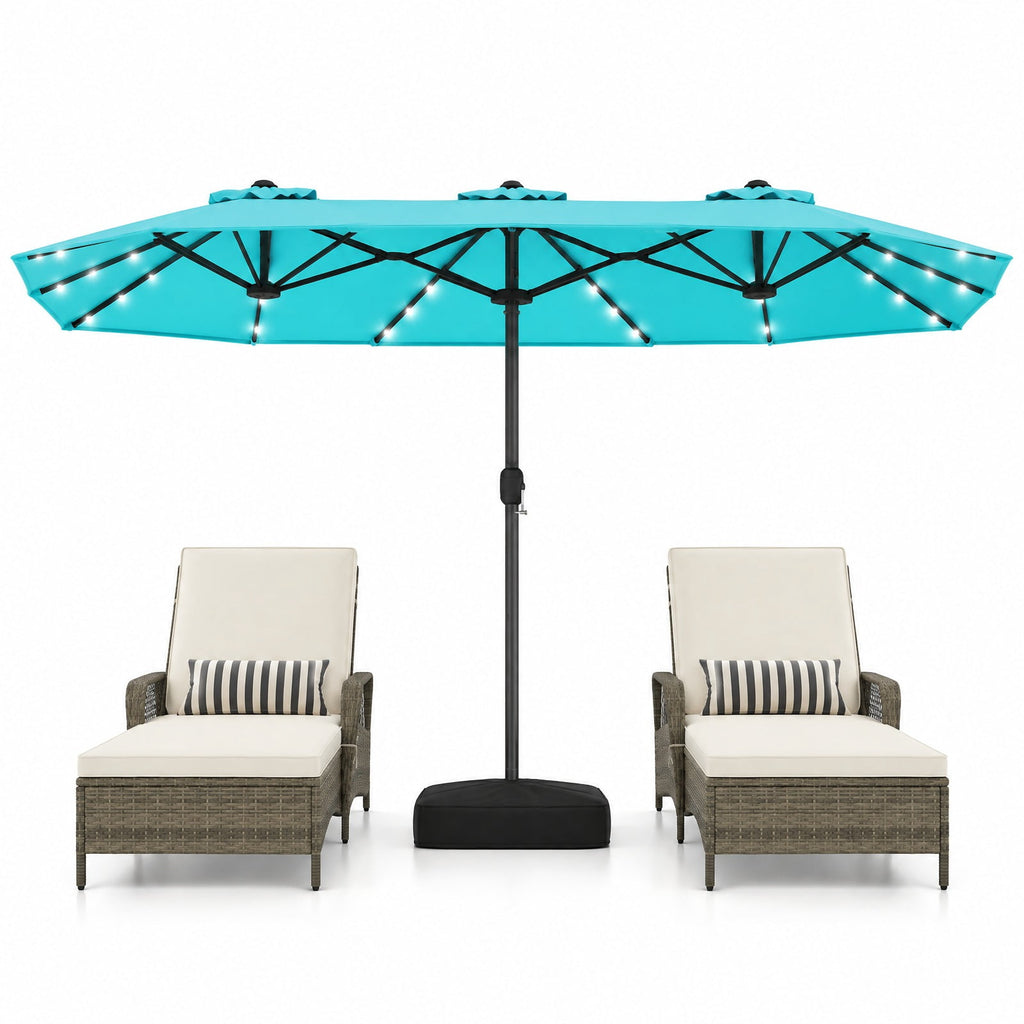 Airfind 13FT Double-sided Patio Umbrella with Solar Lights for Garden Pool Backyard, Metal 180g Yarn Dyed Fabric PA Coating Frame, Turquoise