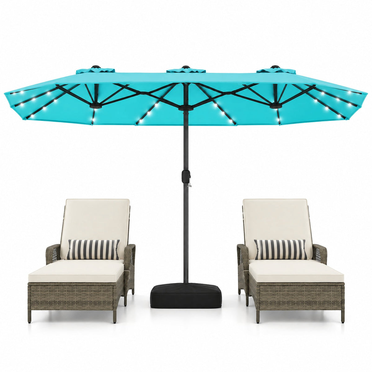 Airfind 13FT Double-sided Patio Umbrella with Solar Lights for Garden Pool Backyard, Metal 180g Yarn Dyed Fabric PA Coating Frame, Turquoise