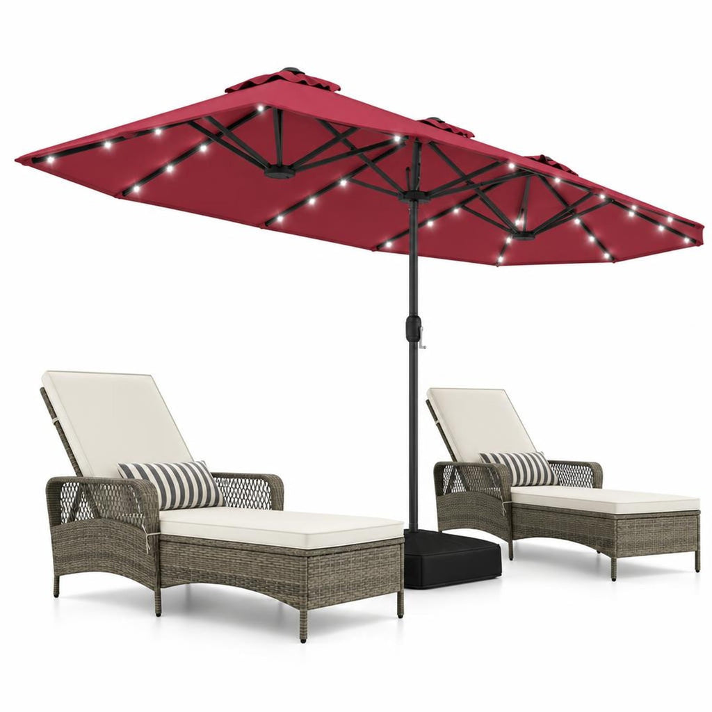 Airfind 13FT Double-sided Patio Umbrella with Solar Lights for Garden Pool Backyard, Metal 180g Yarn Dyed Fabric PA Coating Frame, Wine