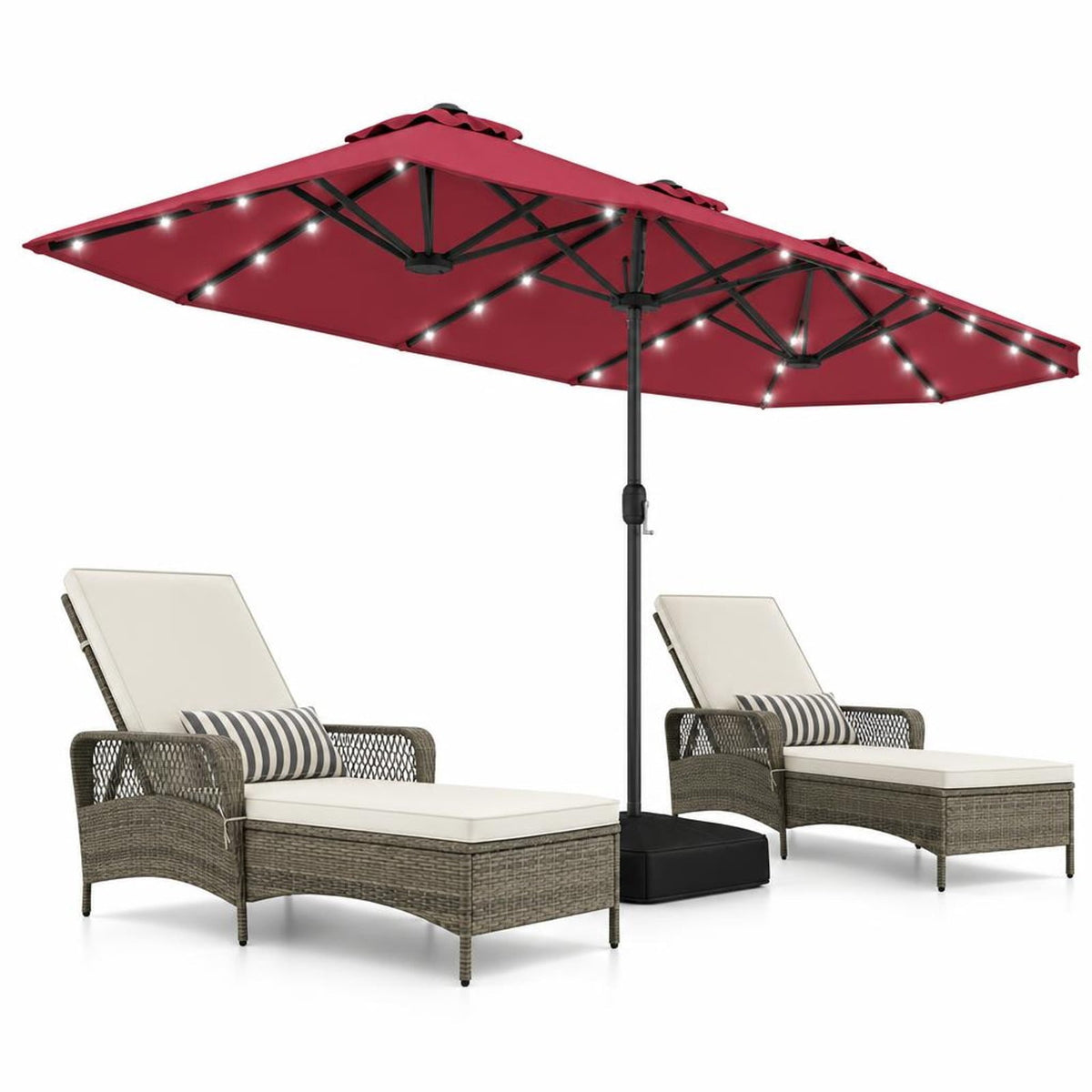Airfind 13FT Double-sided Patio Umbrella with Solar Lights for Garden Pool Backyard, Metal 180g Yarn Dyed Fabric PA Coating Frame, Wine