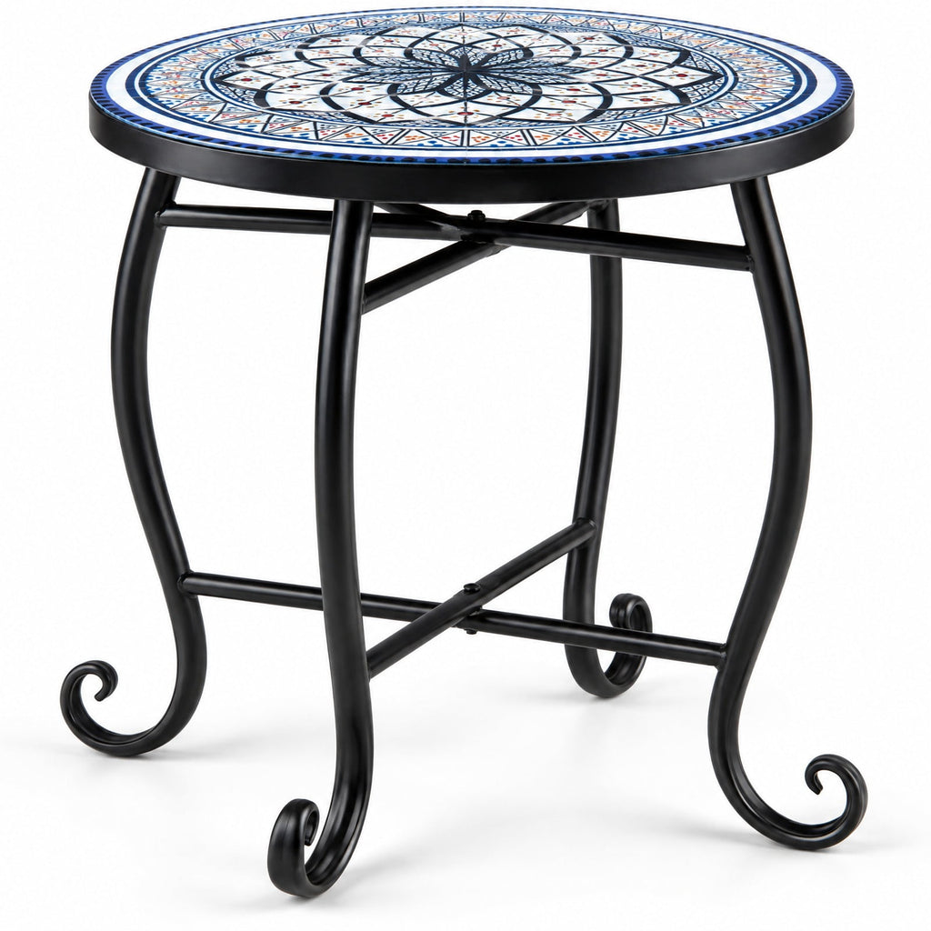 Airfind 14 Inch Floral Clover/Blooming Lotus/Bright Sunflower Mosaic Patio Accent Coffee End Table, 35 lbs Capacity, Metal Frame, 14 Inch x 20 Inch Footprint