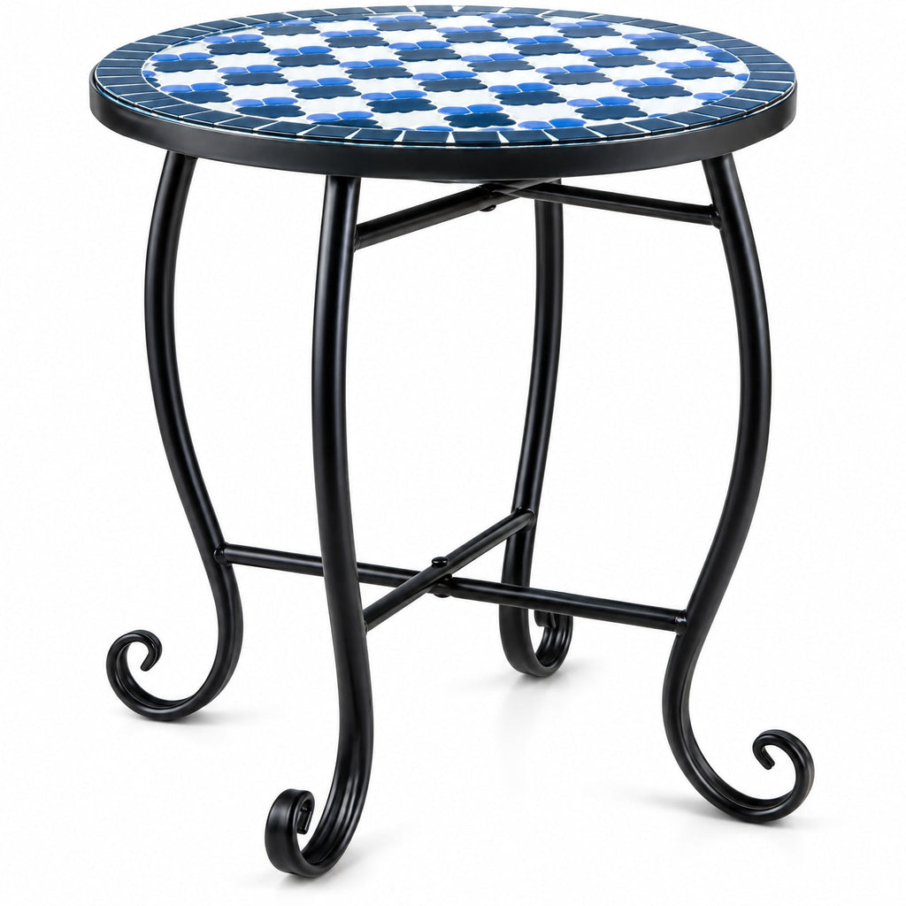 Airfind 14 Inch Floral Clover/Blooming Lotus/Bright Sunflower Mosaic Patio Accent Coffee End Table, 35 lbs Capacity, Metal Frame, 14 Inch x 20 Inch Footprint