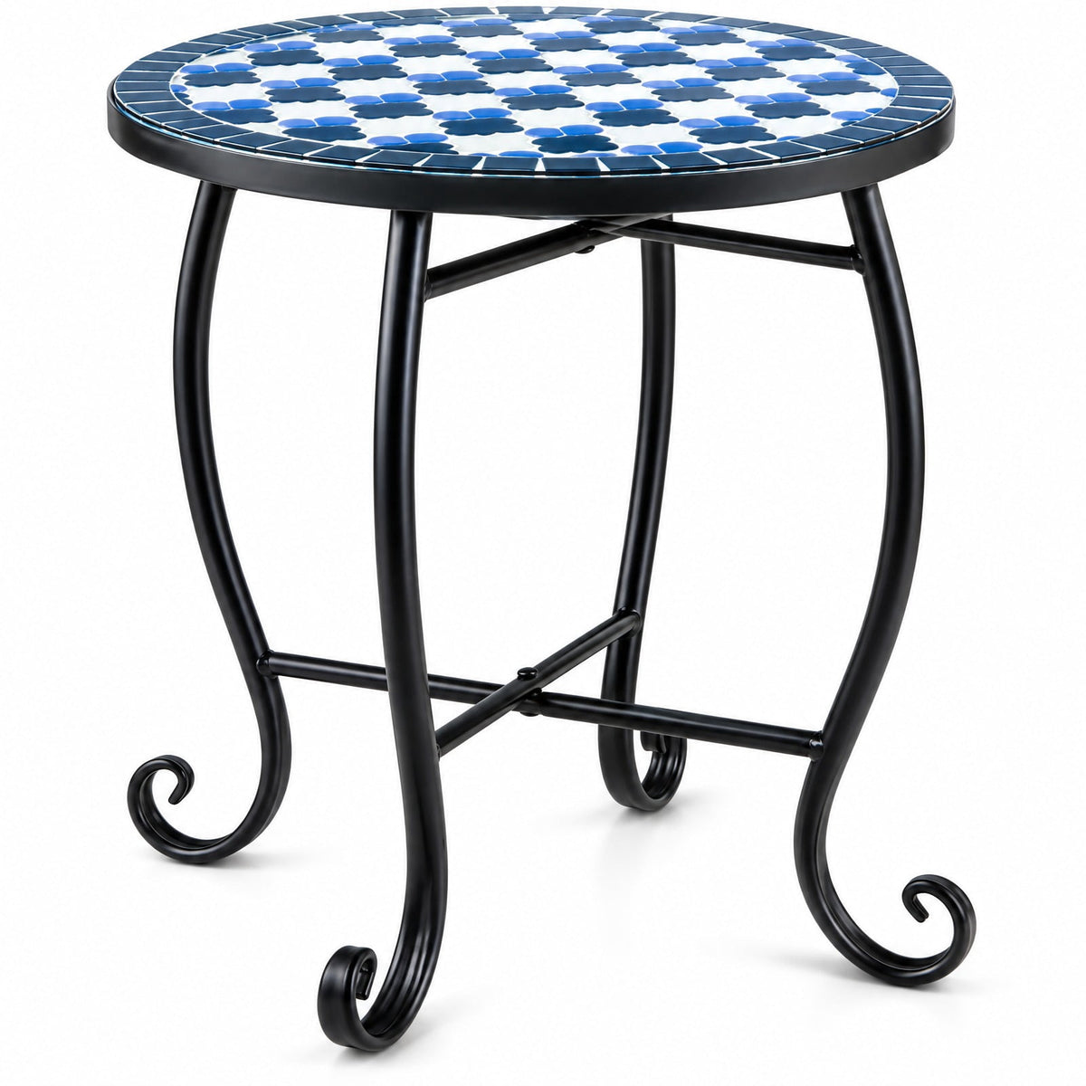 Airfind 14 Inch Floral Clover/Blooming Lotus/Bright Sunflower Mosaic Patio Accent Coffee End Table, 35 lbs Capacity, Metal Frame, 14 Inch x 20 Inch Footprint