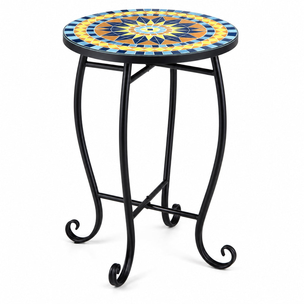 Airfind 14 Inch Floral Clover/Blooming Lotus/Bright Sunflower Mosaic Patio Accent Coffee End Table, 35 lbs Capacity, Metal Frame, 14 Inch x 20 Inch Footprint