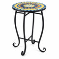 Airfind 14 Inch Floral Clover/Blooming Lotus/Bright Sunflower Mosaic Patio Accent Coffee End Table, 35 lbs Capacity, Metal Frame, 14 Inch x 20 Inch Footprint
