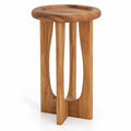 Airfind 14 Inch Farmhouse End Table with Round Tray Top and Wood Cross Legs, 110 lbs Capacity, Mahogany Wood Frame, 14 x 14 x 23.5 Footprint