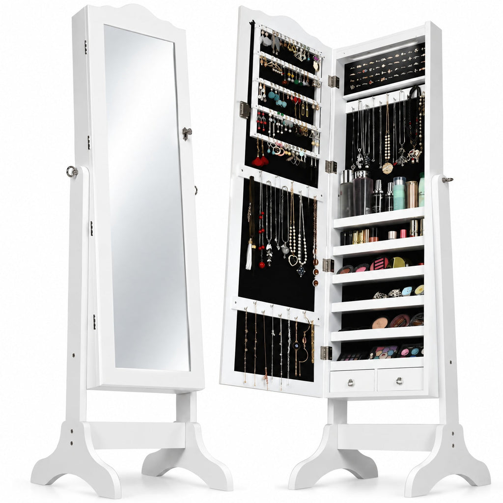 Airfind 14 LED Jewelry Armoire Cabinet with Full Length Mirror and 4 Tilting Angles, MDF board Frame, 18 x 14.5 x 63 Footprint, White
