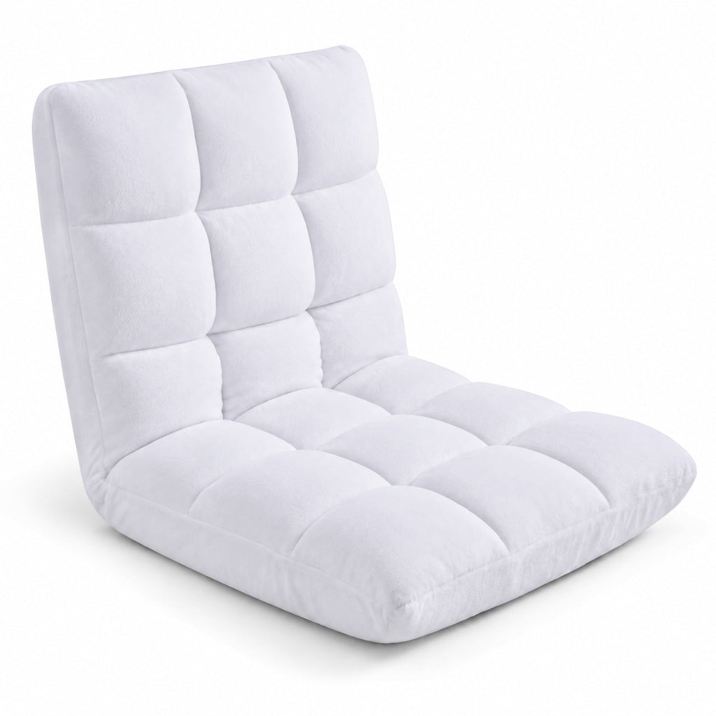 AIRFIND Floor Chair with 14-Position Adjustable Backrest, Padded Seat and Steel Frame, Lay-Flat Lounge Seat for Reading and Gaming, White