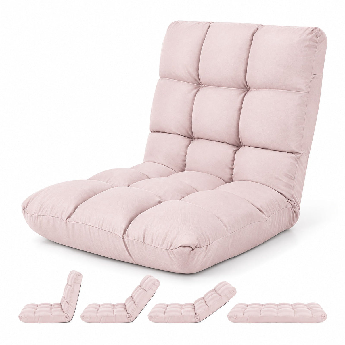Airfind 14-Position Adjustable Folding Lazy Gaming Sofa, 264 lbs Capacity, Cotton and linen fabric steel Frame, Light Pink