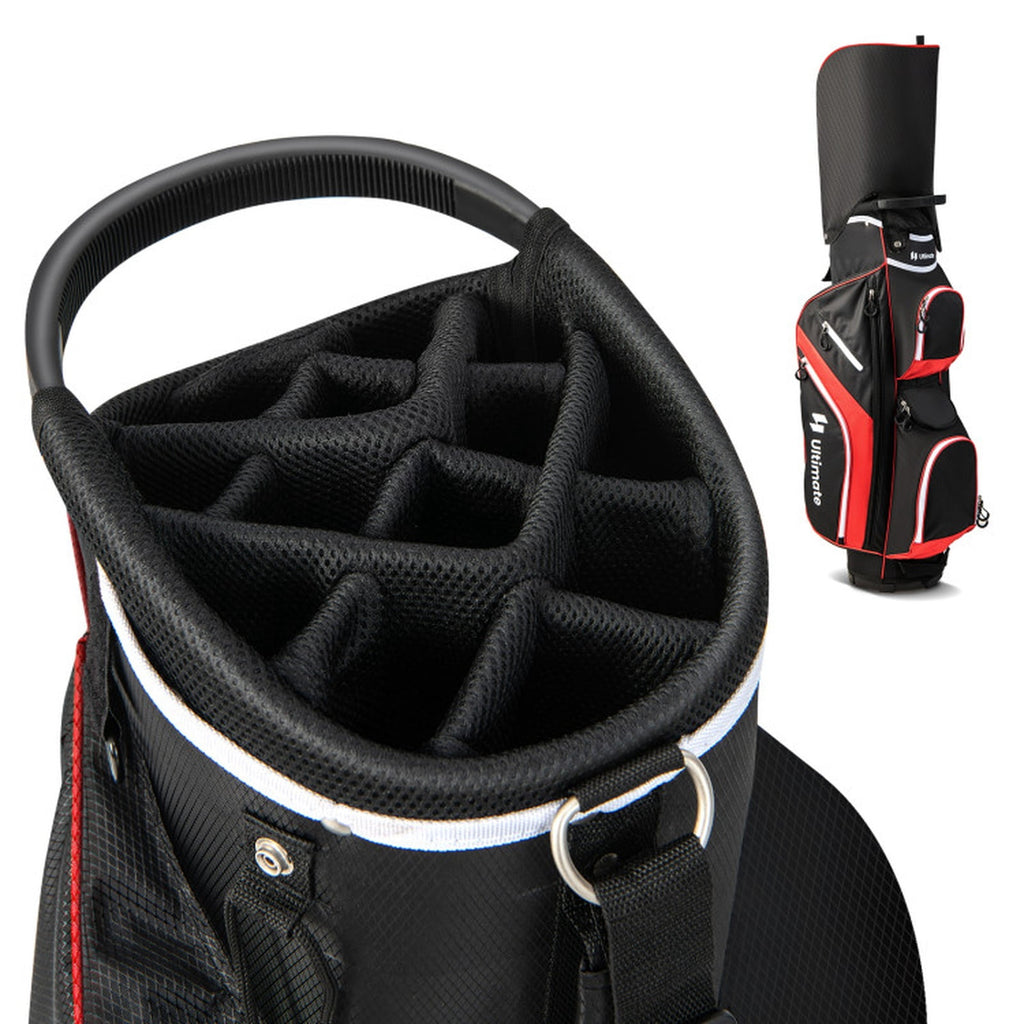 Airfind 14-Way Cart Bag with Rain Hood, Towel Ring and 9 Zippered Pockets, Red