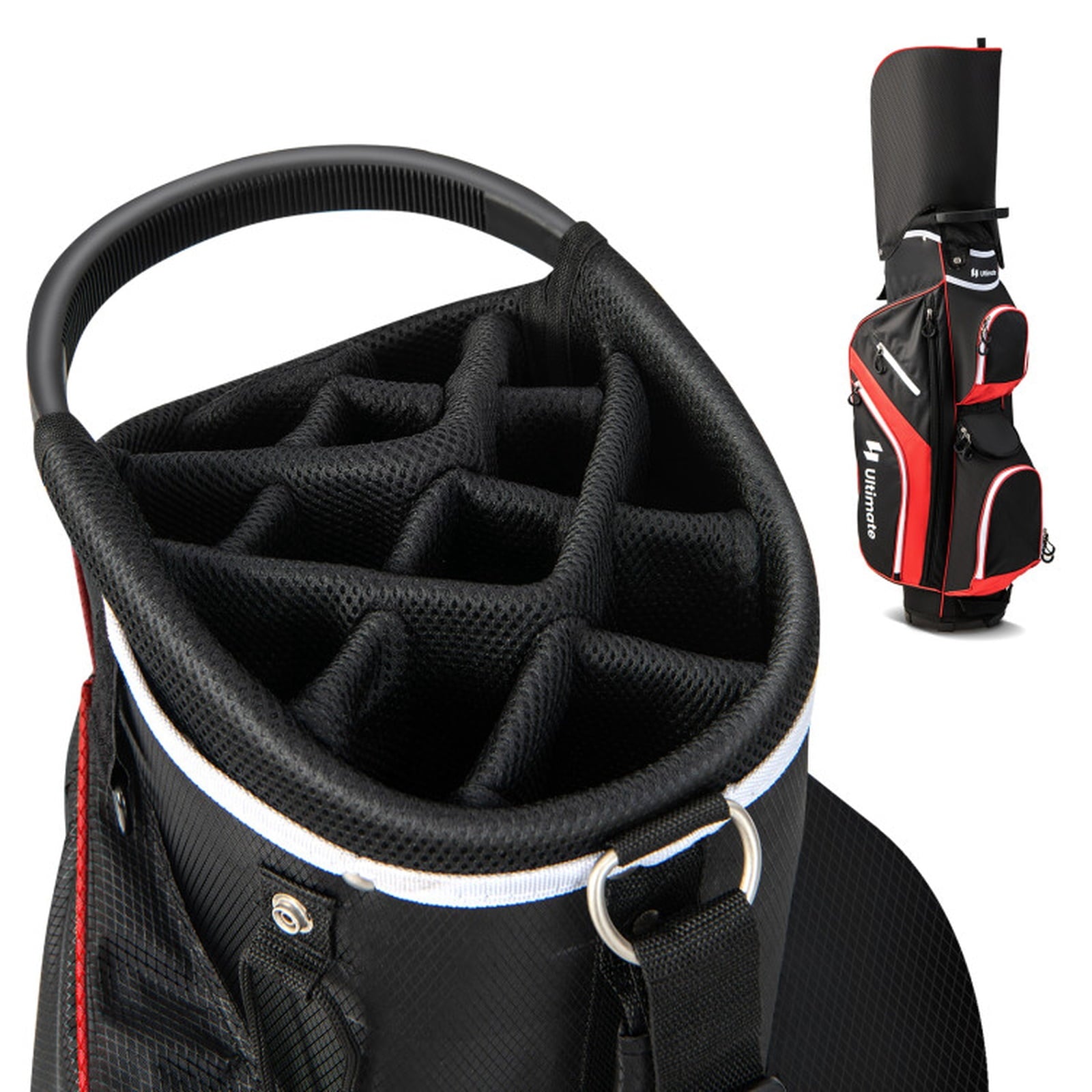 Airfind 14-Way Cart Bag with Rain Hood, Towel Ring and 9 Zippered Pockets, Red