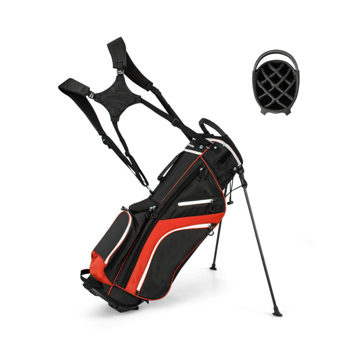 Airfind 14-Way Stand Bag with Cushioned Hip Strap and Rain Hood for Walking Rounds, Red