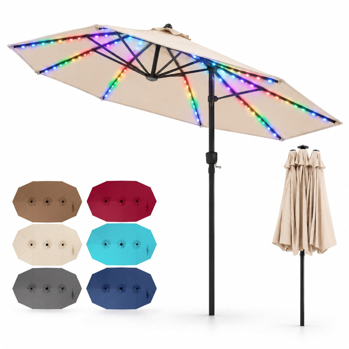 Airfind 15.5FT Extra-Large Patio Umbrella 12 Reinforced Metal Ribs, 180G Polyester Fabric Metal External Frame, Beige