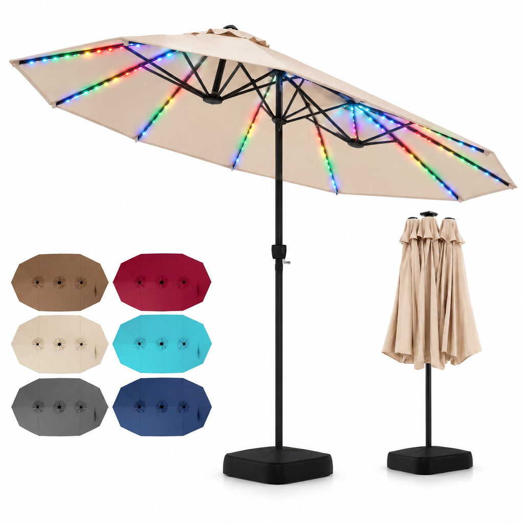 Airfind 15.5FT Extra-Large Patio Umbrella with Base 12 Reinforced Ribs, 180G Polyester Fabric Metal External Frame, Beige
