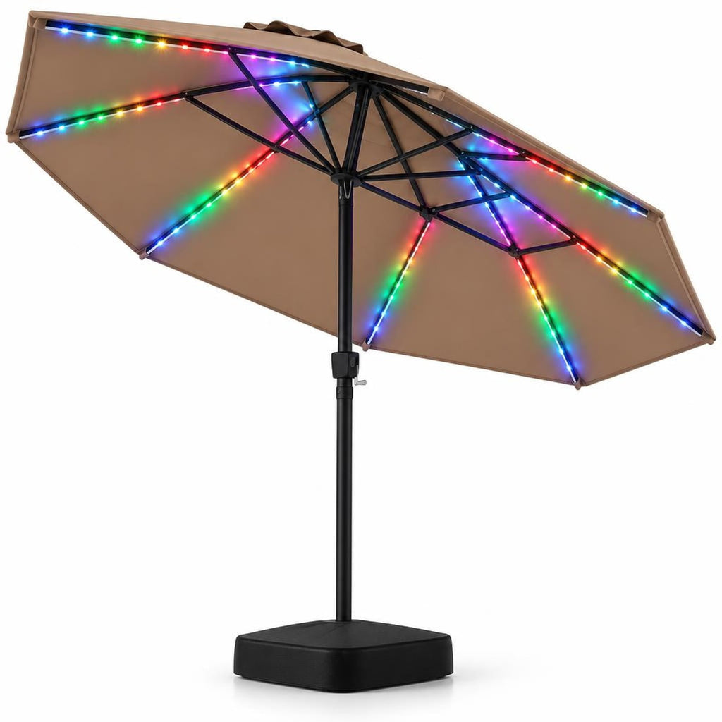 Airfind 15.5FT Extra-Large Patio Umbrella with Base 12 Reinforced Ribs, 180G Polyester Fabric Metal External Frame, Brown