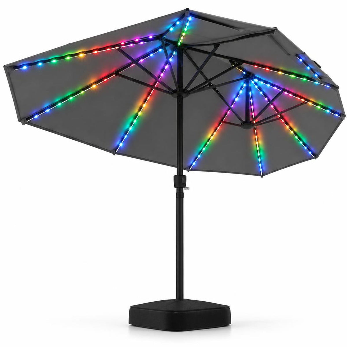 Airfind 15.5FT Extra-Large Patio Umbrella with Base 12 Reinforced Ribs, 180G Polyester Fabric Metal External Frame, Gray