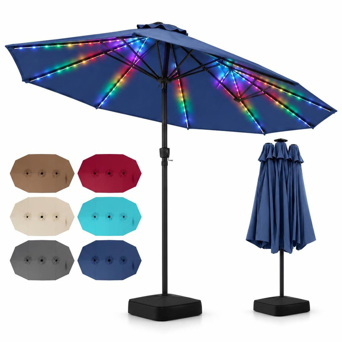 Airfind 15.5FT Extra-Large Patio Umbrella with Base 12 Reinforced Ribs, 180G Polyester Fabric Metal External Frame, Navy
