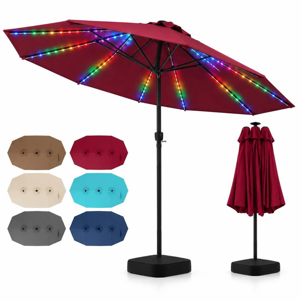 Airfind 15.5FT Extra-Large Patio Umbrella with Base 12 Reinforced Ribs, 180G Polyester Fabric Metal External Frame, Red