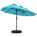 Airfind 15 Feet Double, Sided Patio Umbrella with 48 LED Lights, Turquoise, 48 LED lights are powered by a top solar panel, for Indoor and Outdoor Use