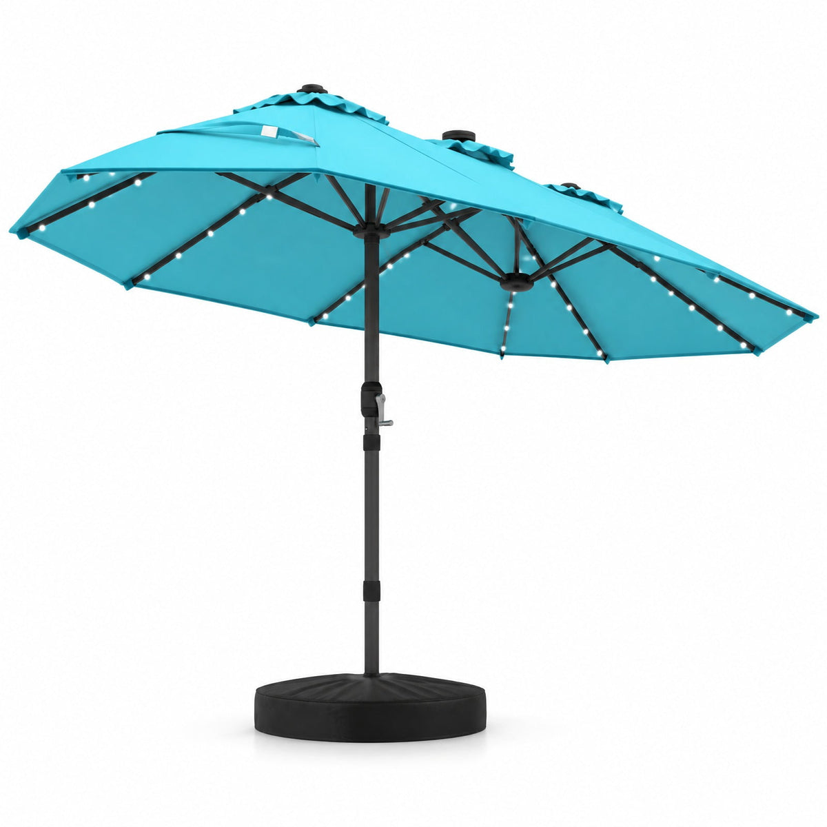 Airfind 15 Feet Double, Sided Patio Umbrella with 48 LED Lights, Turquoise, 48 LED lights are powered by a top solar panel, for Indoor and Outdoor Use