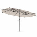 Airfind 15 Feet Twin Patio Umbrella with 48 Solar LED Lights, Steel polyester fabric Frame, 15.4 x 9.2 x 8 (L x W x H) Pole Footprint, Beige