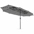 AIRFIND Patio Umbrella with 48 Solar LED Lights, 15 ft Double-Sided Canopy, Hand Crank and 12 Steel Ribs, Base Sold Separately, Gray
