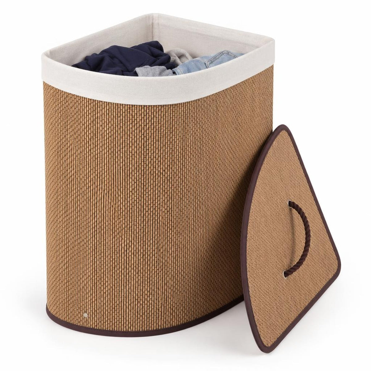 Airfind 15 Gal Capacity Bamboo Laundry Hamper with Removable Liner, 22 lbs Capacity, Bamboo Polyester Cotton Metal Engineered Wood Frame, Brown