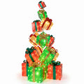 Airfind 15 PCS Lighted Christmas Boxes with Bowknot and 483 LED Light Bulbs for Indoor Outdoor, PVC Fabric Metal Frame, Red + Green + Gold