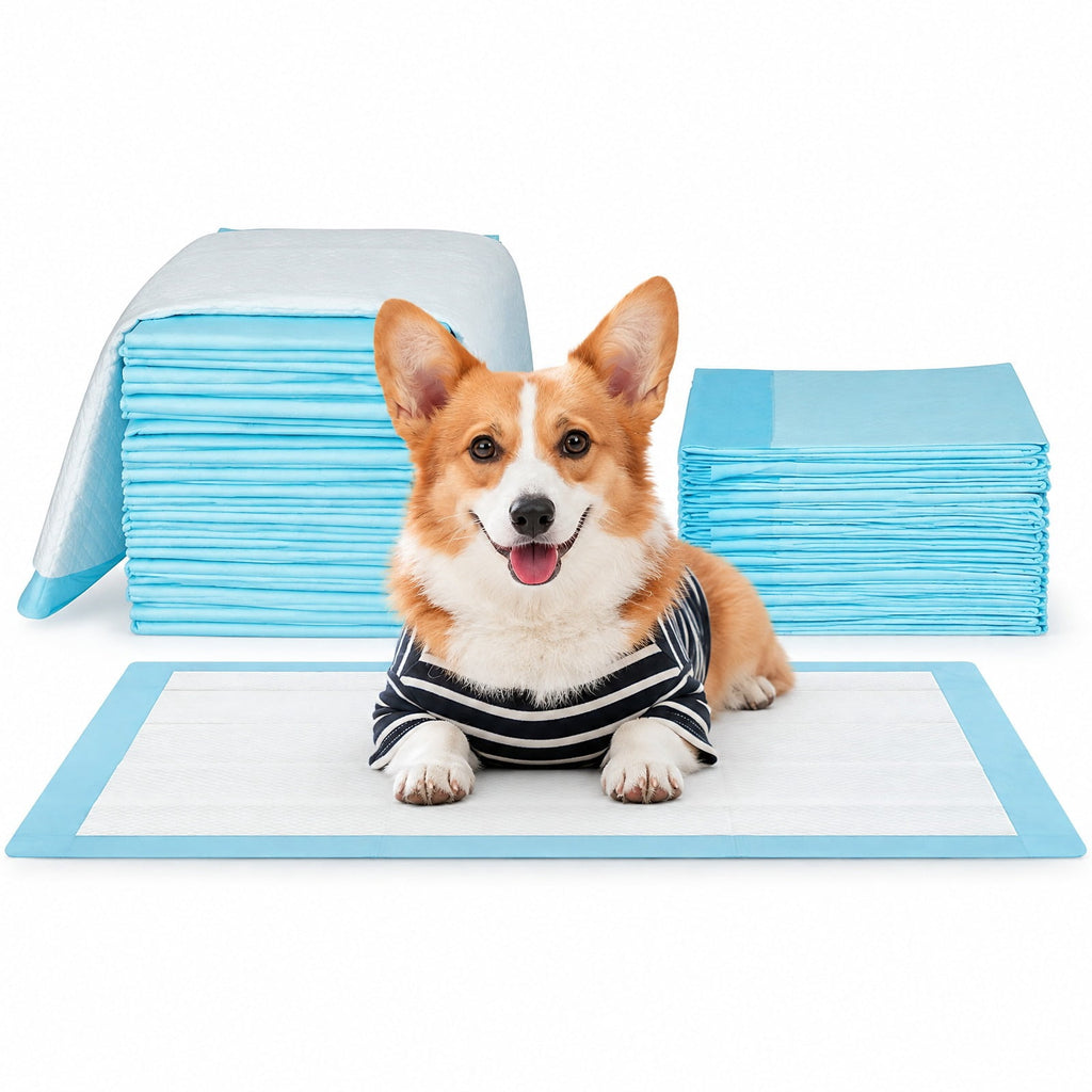 Airfind 150 Pieces 24 x 36 Inch Pet Wee Pee Piddle Pad, Non-woven Fabric Fluffy Pulp PE Film Absorbent Tissue S Pee Frame, Blue+White