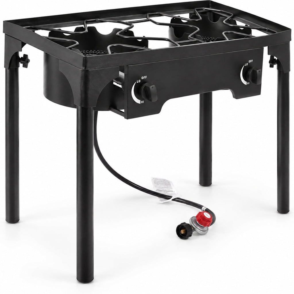 Airfind 150000 BTU Double Burner Outdoor Stove BBQ Grill, Cast iron Frame, 150 000 BTU of cooking power, Fully adjustable heat dial per burner