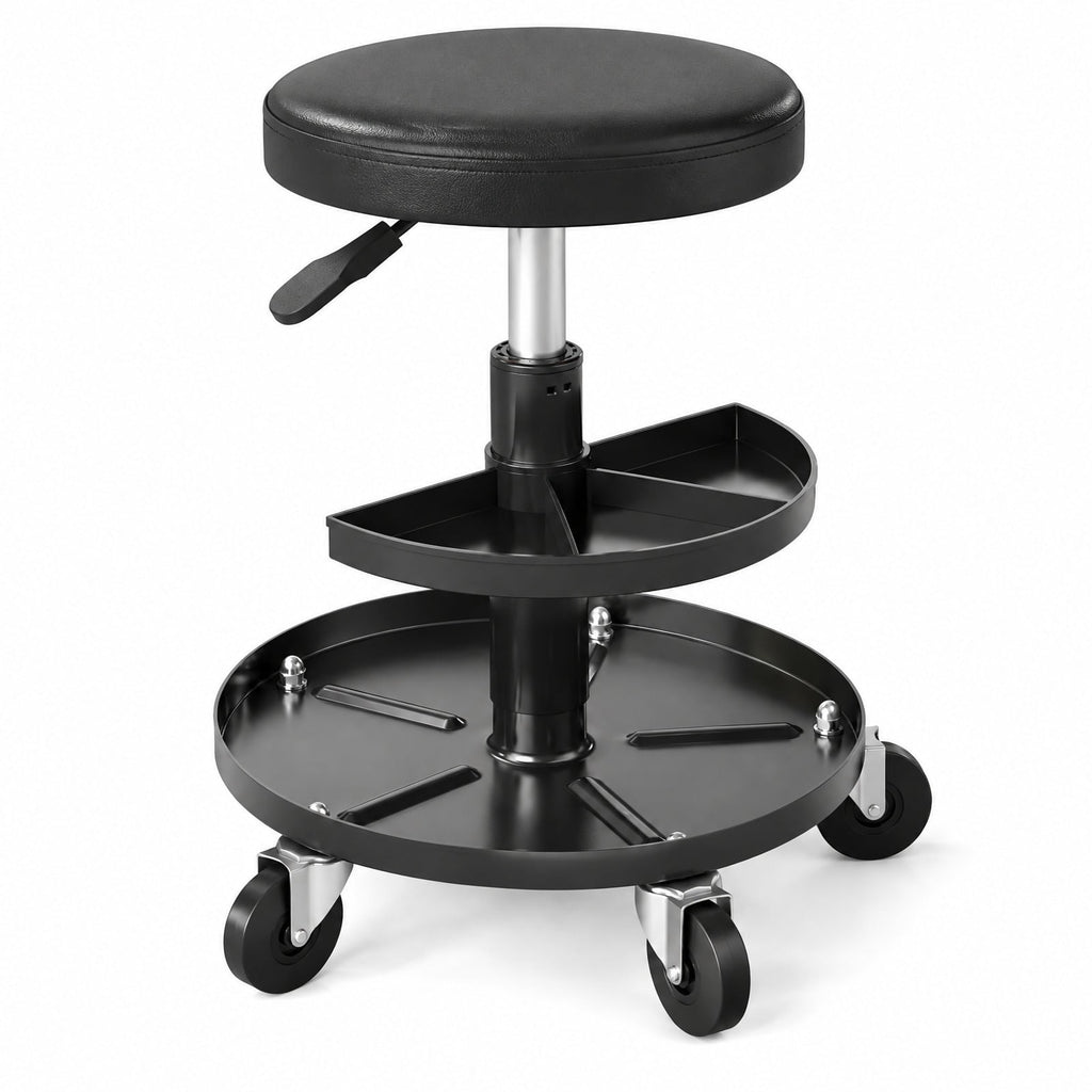 Airfind 16.5-22 Adjustable Height Seat Rolling Mechanic Stool with Wheels, 265 lbs Capacity, PU Leather Frame, 15 x 15 x 16.5-22 Footprint