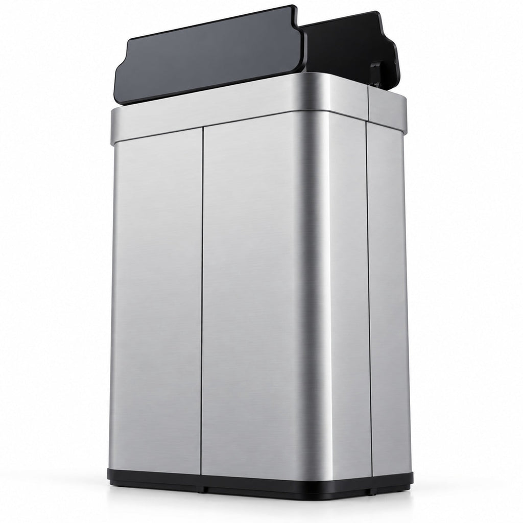 Airfind 16 Gallon Trash Can with Wing Lids for Bedroom Bathroom Kitchen, Stainless Steel ABS Frame, Silver