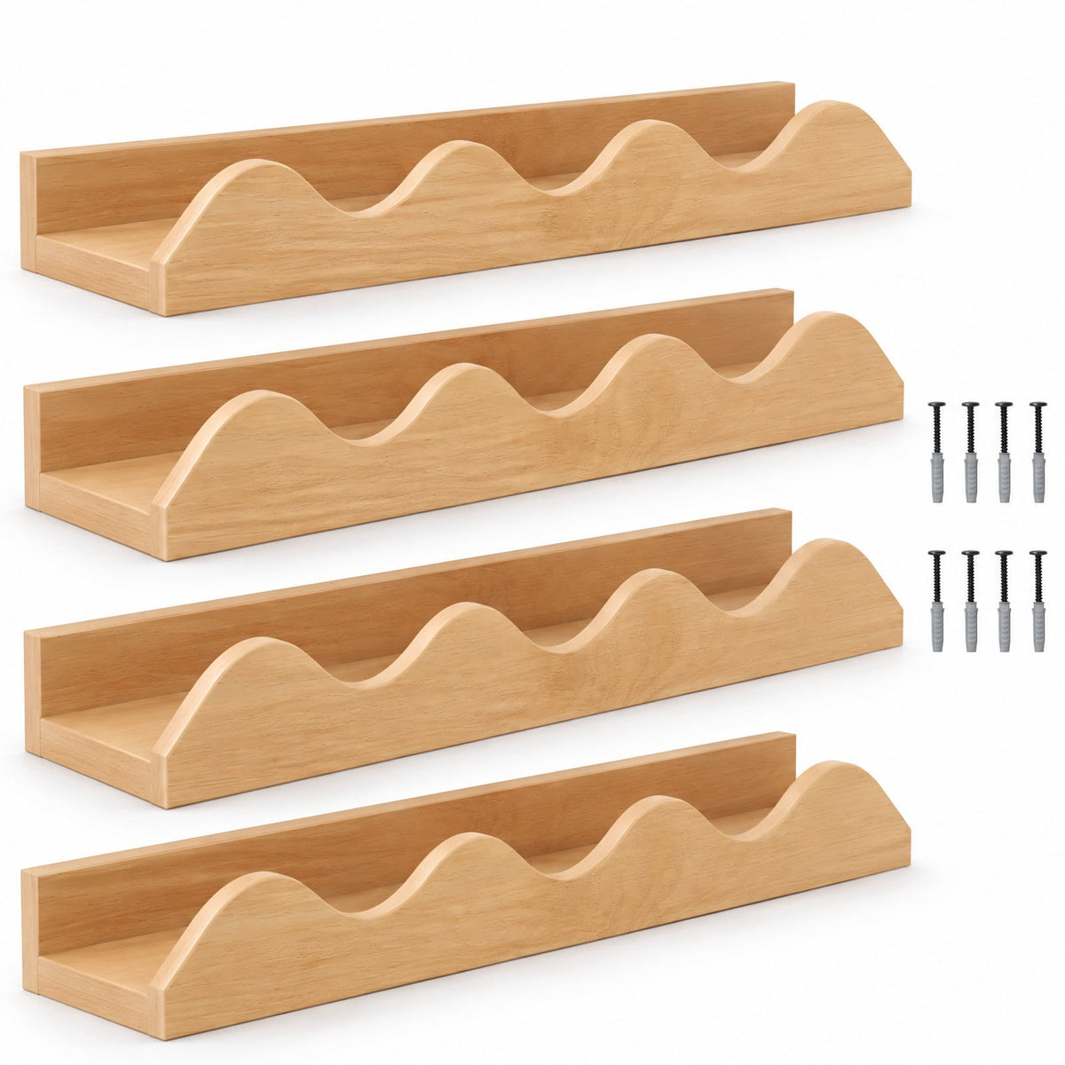 Airfind 16 Inch Kids Bookshelf Set of 4 Floating Nursery Book Shelves for Decoration Book Toy Storage, 11 lbs Capacity, Fir Wood Frame, Natural