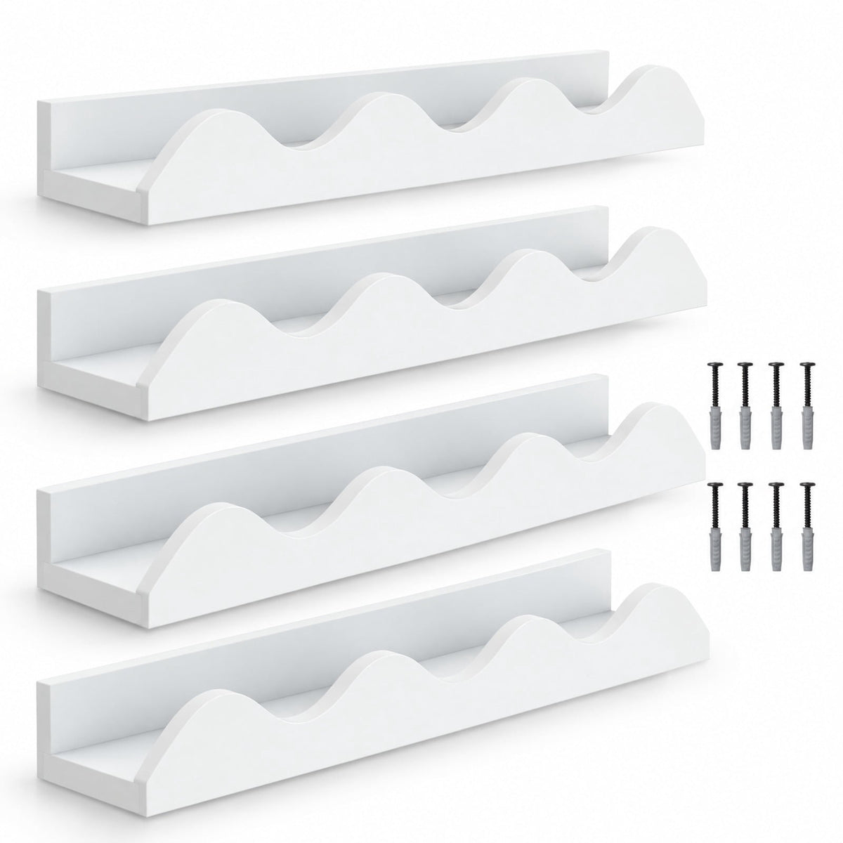 Airfind 16 Inch Kids Bookshelf Set of 4 Floating Nursery Book Shelves for Decoration Book Toy Storage, 11 lbs Capacity, Fir Wood Frame, White
