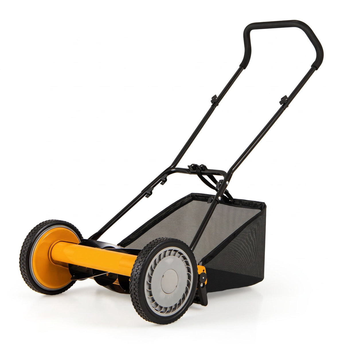 Airfind 16 Inch Push Lawn Mower with 5 Steel Blades and Grass Catcher Bag, Manganese Steel Metal PVC PP Frame, Orange