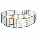 Airfind 16 Panel 24/32/40 Inches Height Dog Playpen with Lock and Large Door-24 inches, Metal Frame, Black