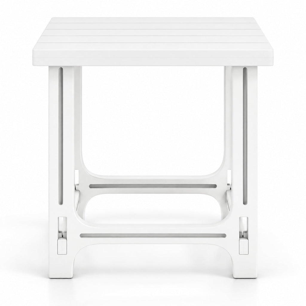 Airfind 18 Inch Outdoor Adirondack Side Table with Slatted Surface, 315 lbs Capacity, HDPE Frame, 18.5 x 18.5 x 18.5 Footprint, White