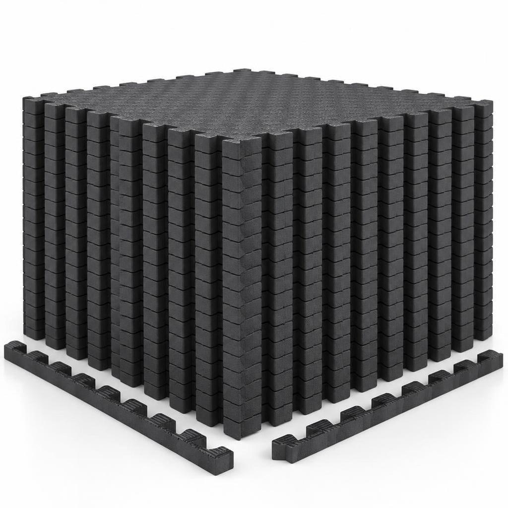 Airfind 18 PCS Puzzle Exercise Mat EVA Foam Interlocking Floor Tiles, Black, Size of Each Piece 24 x 24 x 0.6Net W
