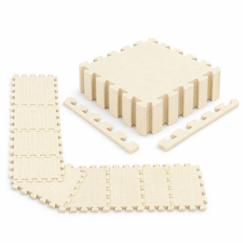 Airfind 18 Pack Interlocking EVA Foam Floor Tiles with Boarders, EVA Foam Frame, 72 Inch x 37 Inch x 0.4 Inch Footprint, Beige