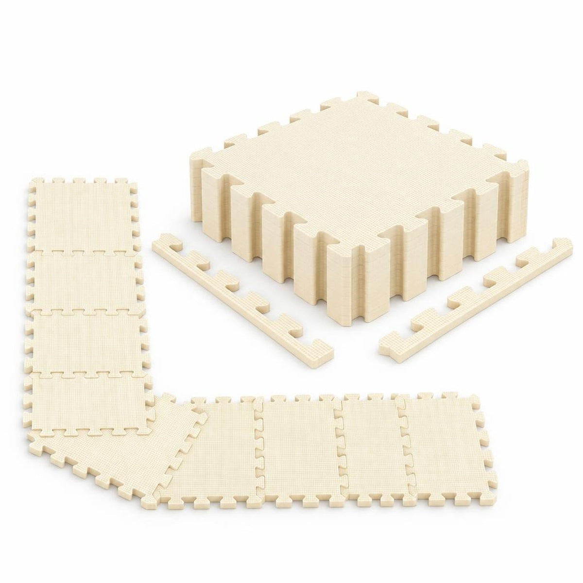 Airfind 18 Pack Interlocking EVA Foam Floor Tiles with Boarders, EVA Foam Frame, 72 Inch x 37 Inch x 0.4 Inch Footprint, Beige