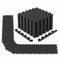 Airfind 18 Pack Interlocking EVA Foam Floor Tiles with Boarders, EVA Foam Frame, 72 Inch x 37 Inch x 0.4 Inch Footprint, Black