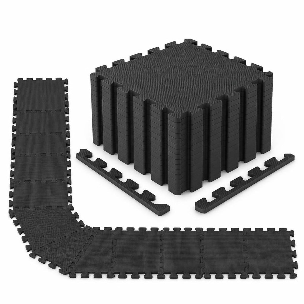 Airfind 18 Pack Interlocking EVA Foam Floor Tiles with Boarders, EVA Foam Frame, 72 Inch x 37 Inch x 0.4 Inch Footprint, Black