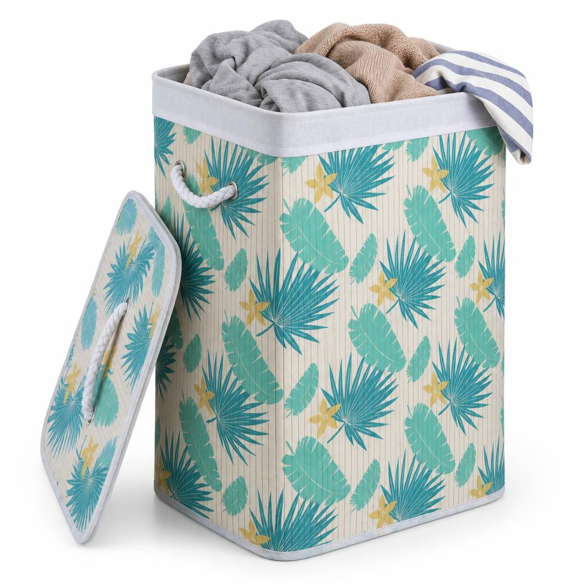 Airfind 19 Gal Bamboo Clothes Hamper with Removable Liner and Portable Handles, 33 lbs Capacity, Bamboo Polyester Cotton Metal Engineered Wood Frame