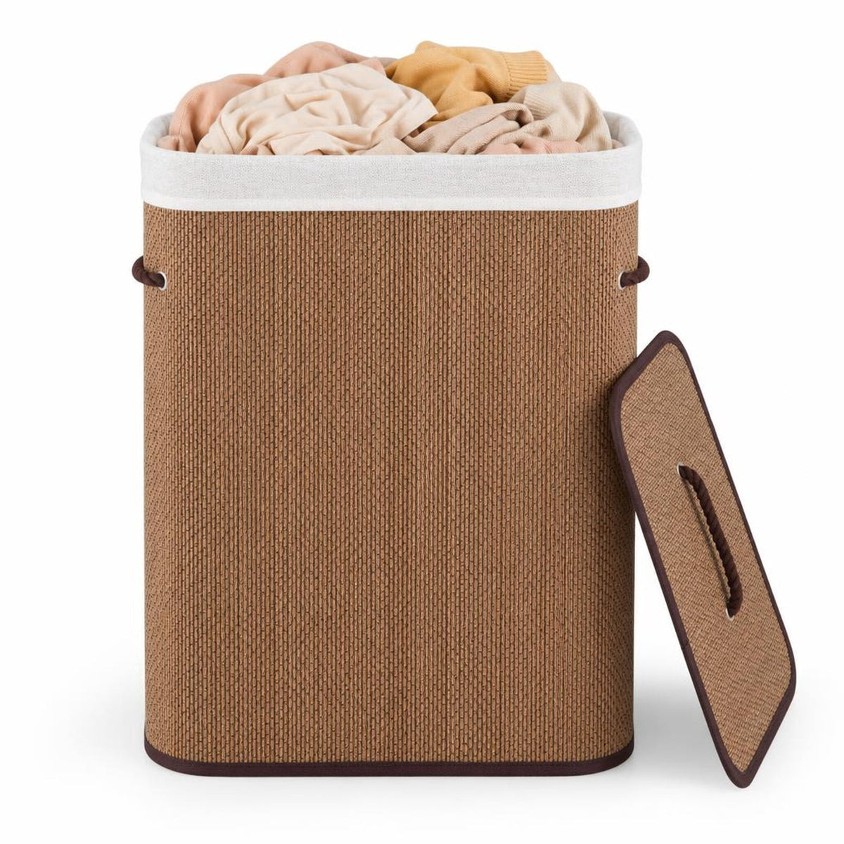 Airfind 19 Gal Capacity Bamboo Clothes Hamper with Removable Liner and Portable Handles, 22 lbs Capacity, 16.5 x 12.5 x 24 Footprint, Brown