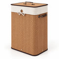 Airfind 19 Gal Rectangle Laundry Basket Bamboo Clothes Hamper with Handles and Lid, Bamboo and polyester cotton Frame, Yellow