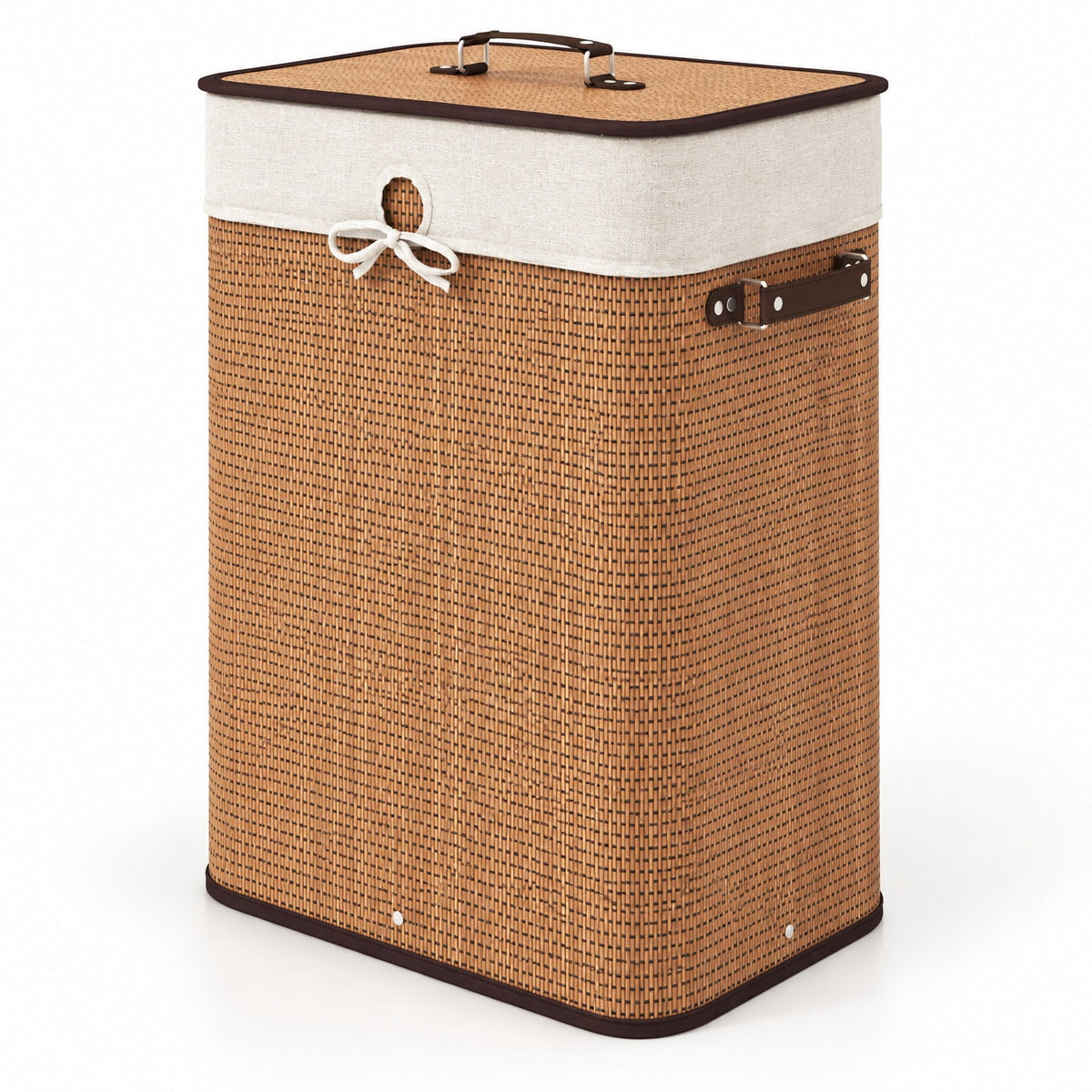 Airfind 19 Gal Rectangle Laundry Basket Bamboo Clothes Hamper with Handles and Lid, Bamboo and polyester cotton Frame, Yellow
